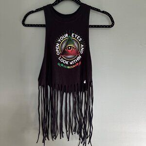 Zion Rootswear Bob Marley Black Tank Top Small Y2K 90s Fringe String Detail